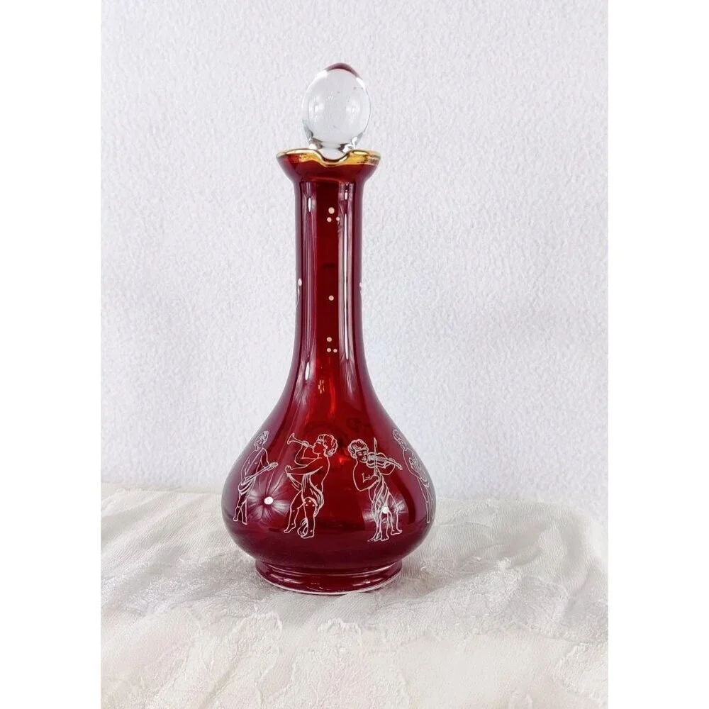 Ruby Rea Glass Decanter Cruet VTG MCM 8.5